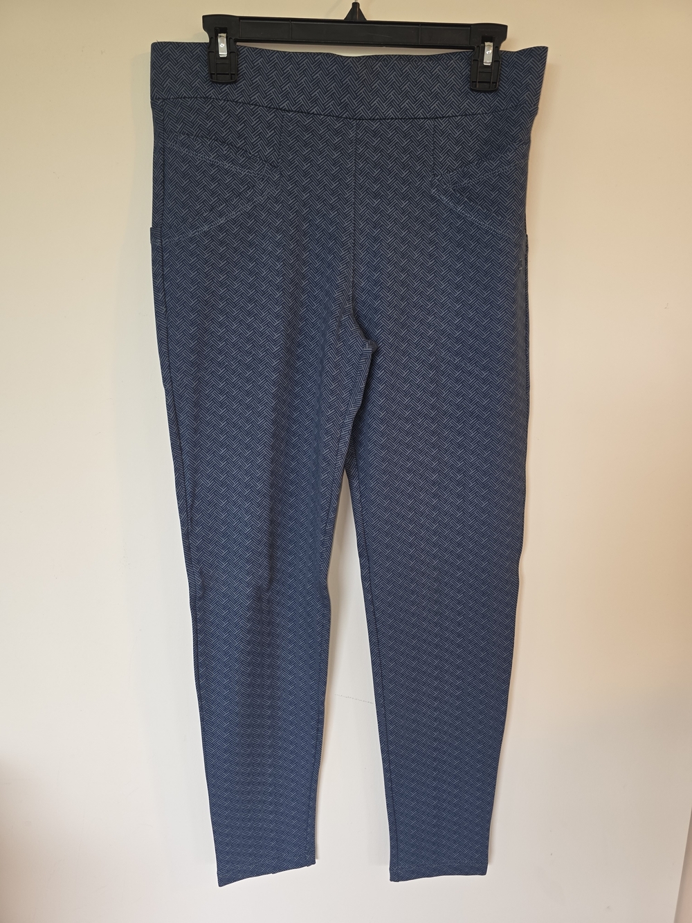 Betabrand Women Jouney Dress Pant Yoga Pant Skinny Large Long Blue Herringbone